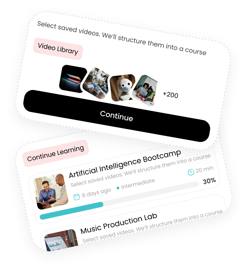 Youversity video library and continue-learning cards